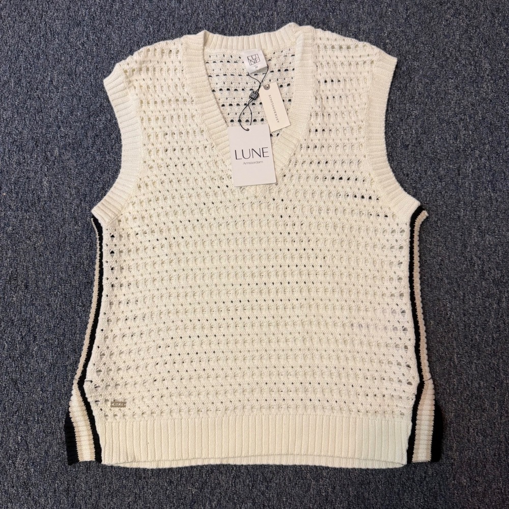 Lune Amsterdam Celeste V-Neck Tank Marshmallow White Pointelle Knit Vest LA1469